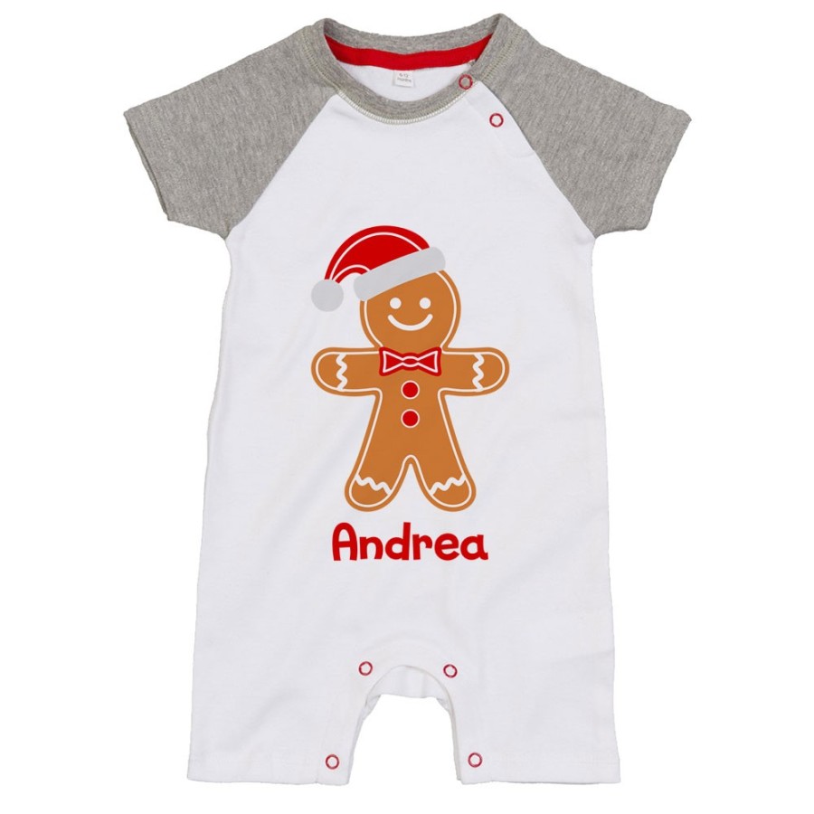 Pagliaccetto neonato personalizzato con nome omino di pan di zenzero Natale