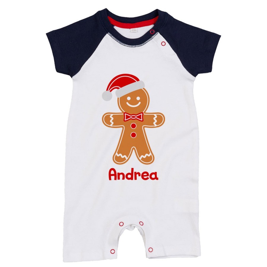 Pagliaccetto neonato personalizzato con nome omino di pan di zenzero Natale