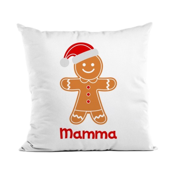 Cuscino personalizzabile con nome omino di pan di zenzero mamma e papà Natale