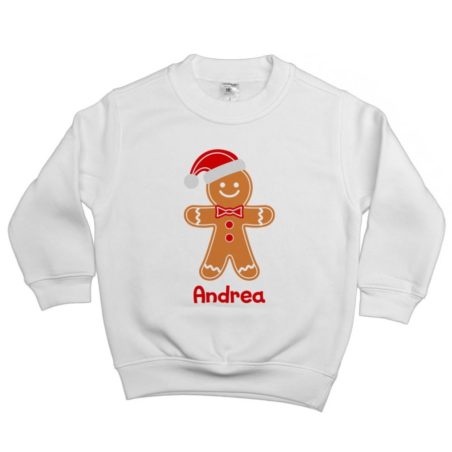 Felpa bambino personalizzabile con nome omino di pan di zenzero Natale