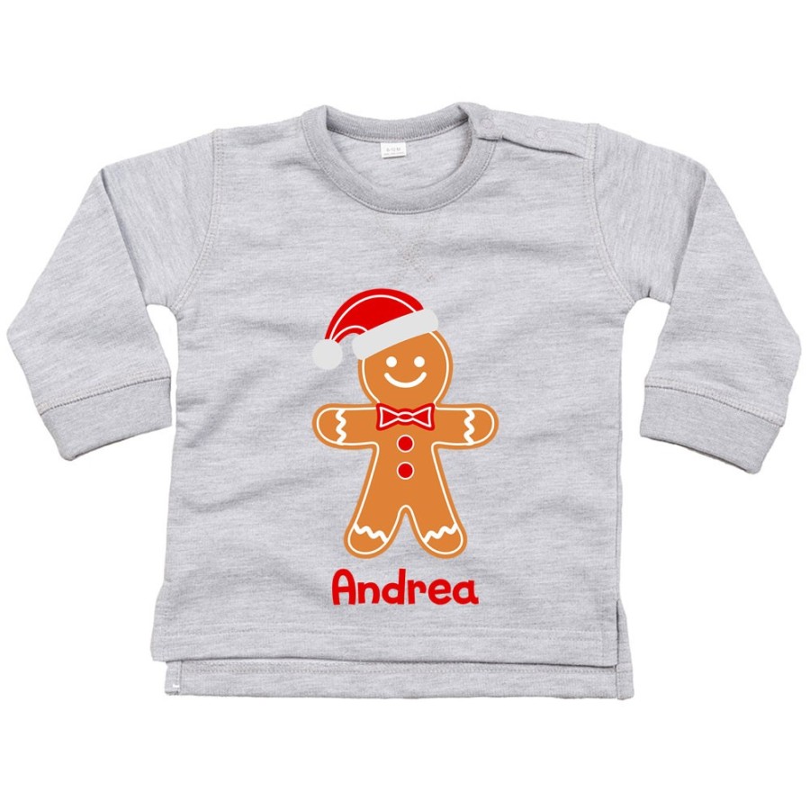 Felpa neonato personalizzabile con nome omino di pan di zenzero Natale