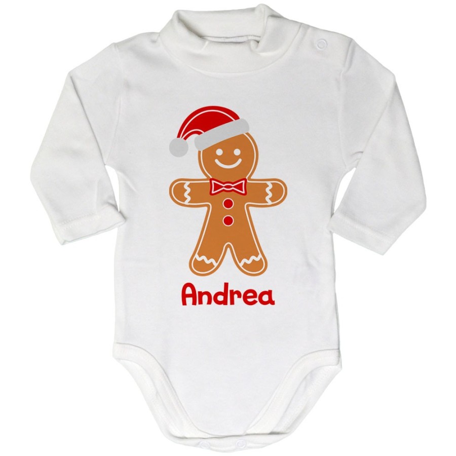 Body lupetto neonato personalizzabile con nome omino di pan di zenzero Natale
