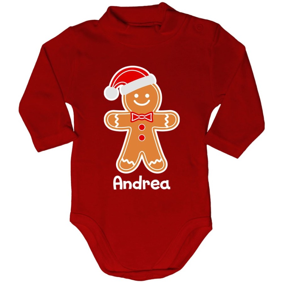Body lupetto neonato personalizzabile con nome omino di pan di zenzero Natale