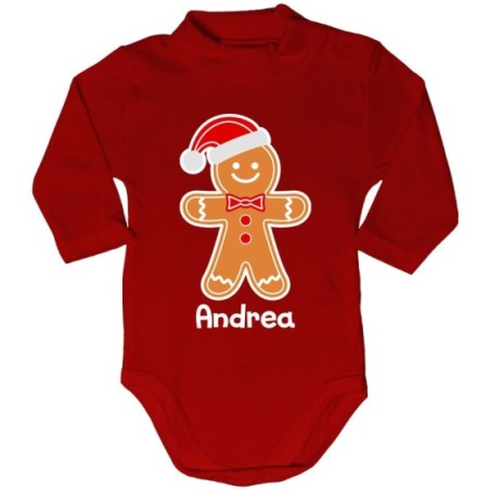 Body lupetto neonato personalizzabile con nome omino di pan di zenzero Natale