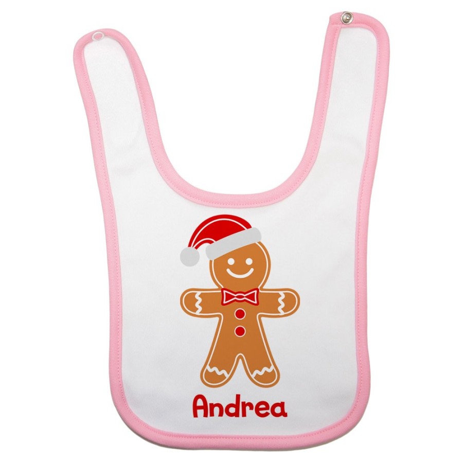 Bavaglino neonato personalizzato con nome omino di pan di zenzero Natale
