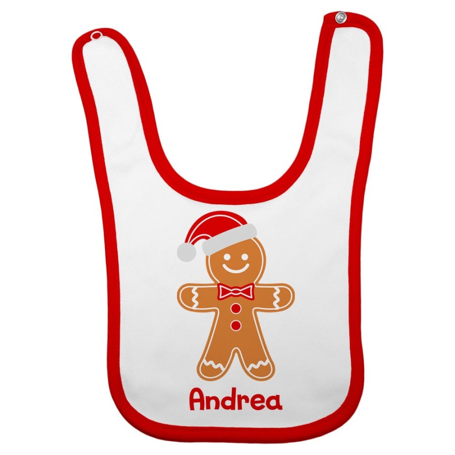 Bavaglino neonato personalizzato con nome omino di pan di zenzero Natale