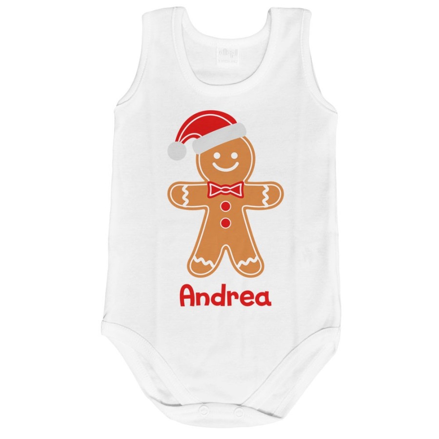Body neonato personalizzabile con nome omino di pan di zenzero Natale