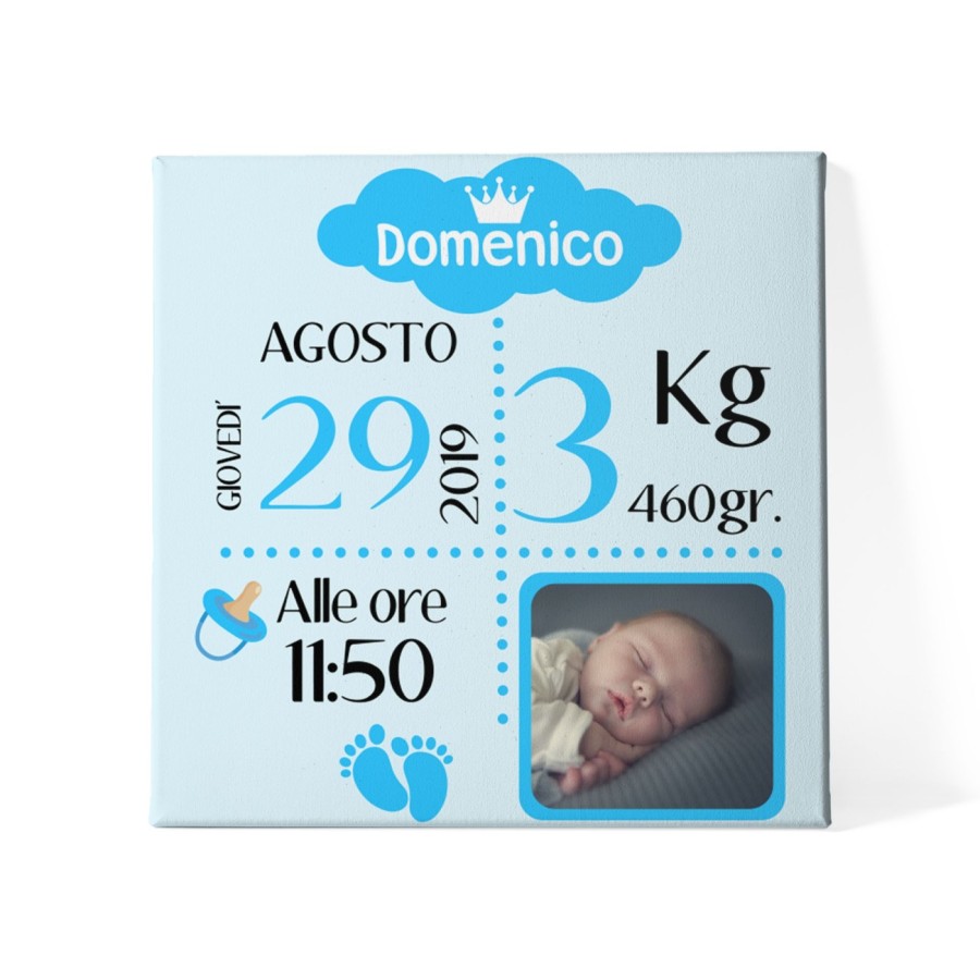 Quadro in tela personalizzato con nome data peso orario e foto Nascita