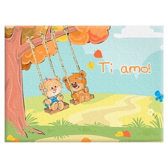 Quadro in tela personalizzabile con nomi orsetti sull'altalena con scritta ti amo Love