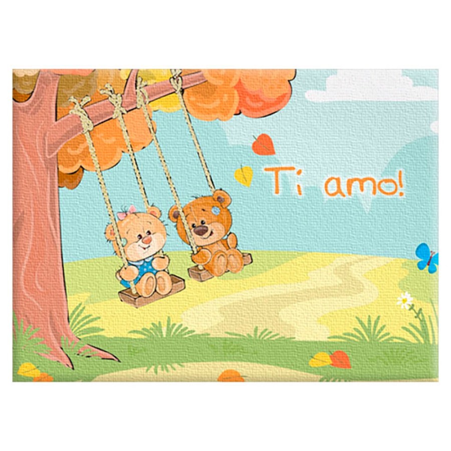 Quadro in tela personalizzabile con nomi orsetti sull'altalena con scritta ti amo Love