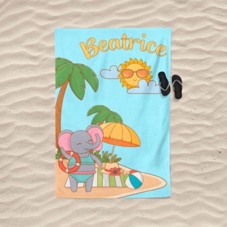 Telo mare personalizzato con nome elefantino in spiaggia Animali