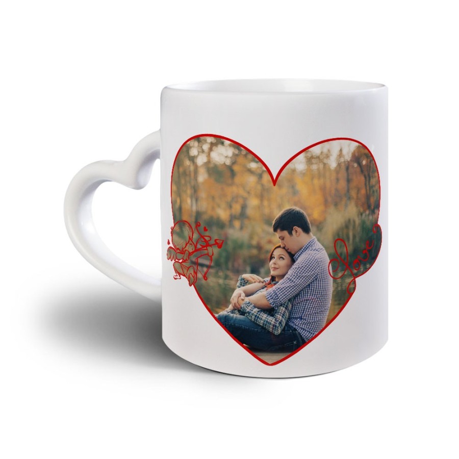 Tazza personalizzata con foto cuore stilizzato con cupido Love