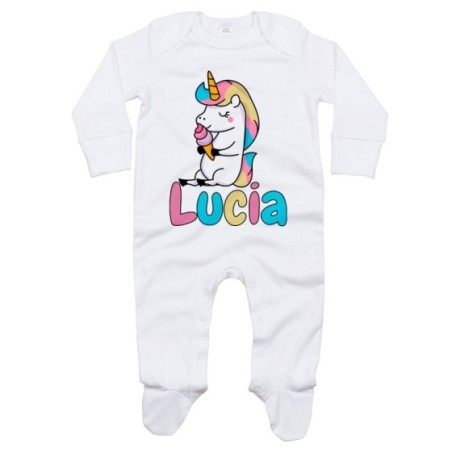 Tutina neonato personalizzata con nome unicorno con gelato