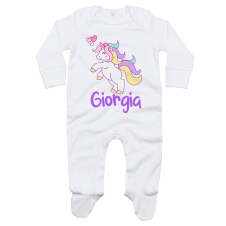 Tutina neonato personalizzata con nome unicorno con...