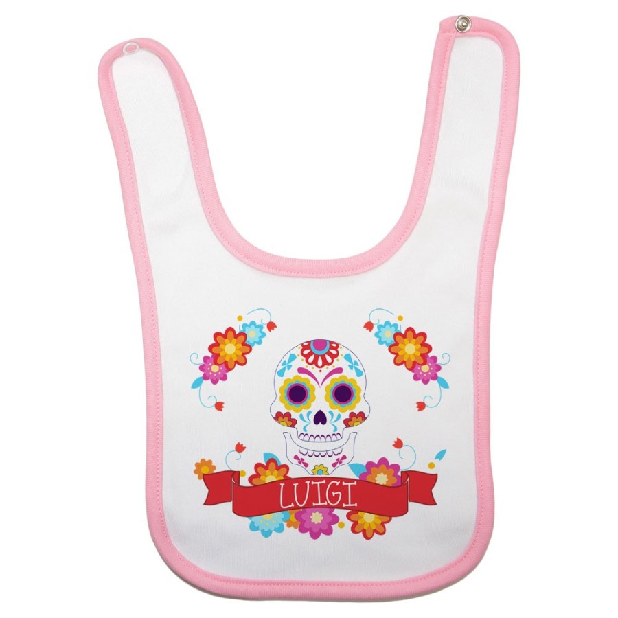 Bavaglino neonato personalizzato con nome flower skull Divertenti