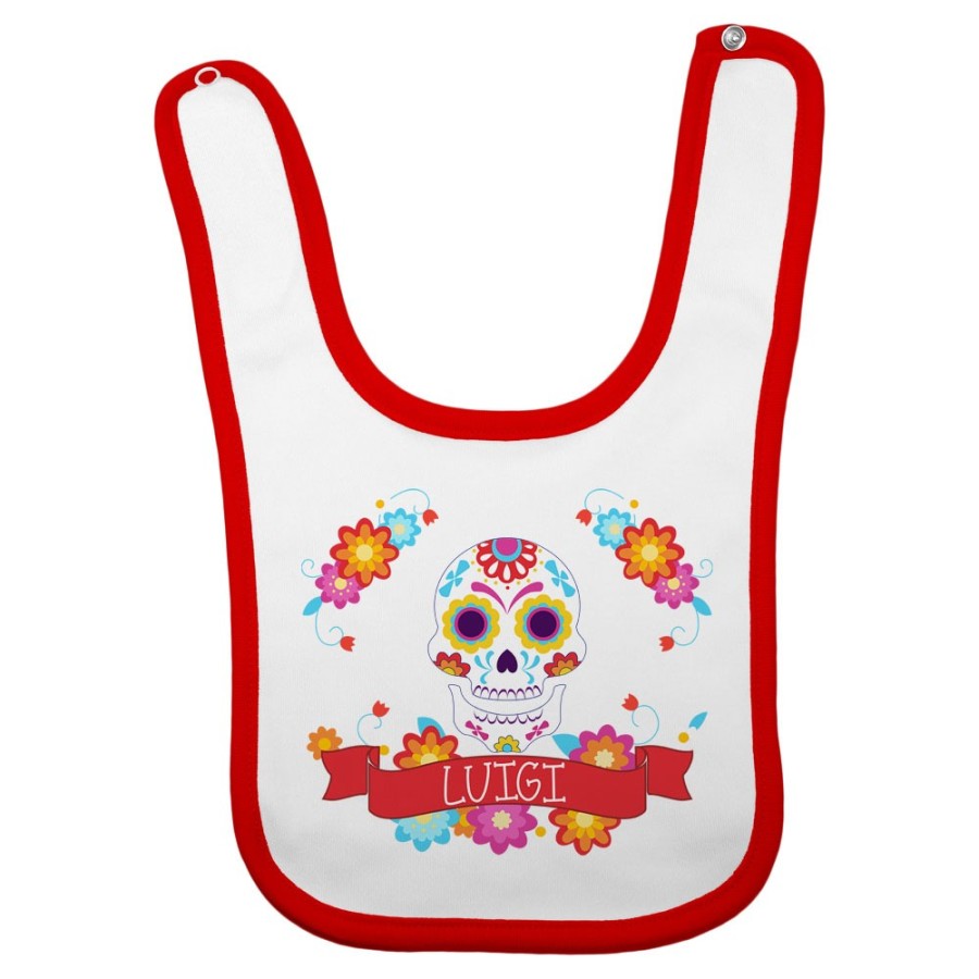 Bavaglino neonato personalizzato con nome flower skull Divertenti