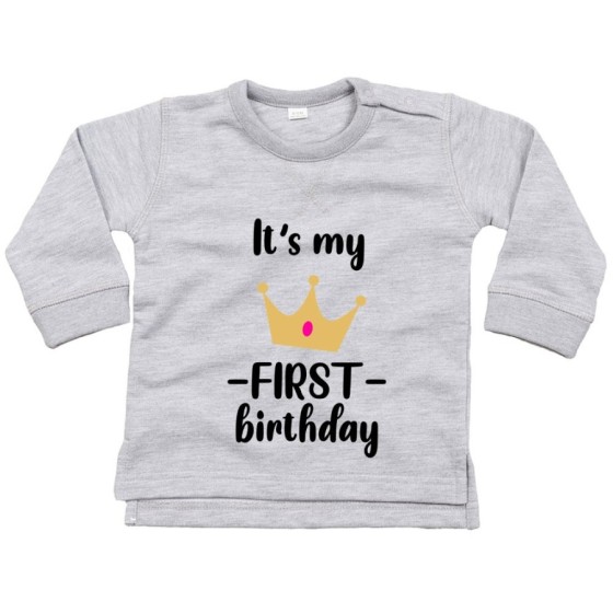 Felpa neonato personalizzabile con nome festa a tema principe con corona Compleanno