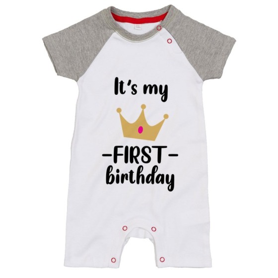 Pagliaccetto neonato personalizzabile con nome festa a tema principe con corona Compleanno