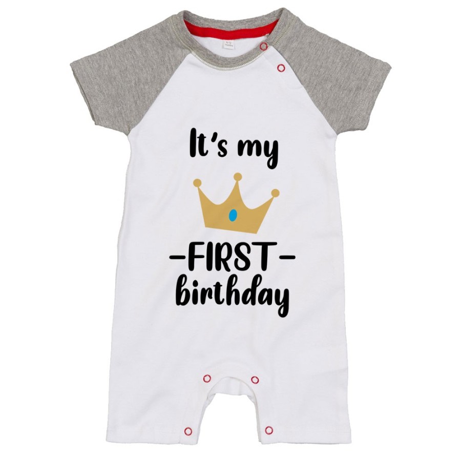 Pagliaccetto neonato personalizzabile con nome festa a tema principe con corona Compleanno