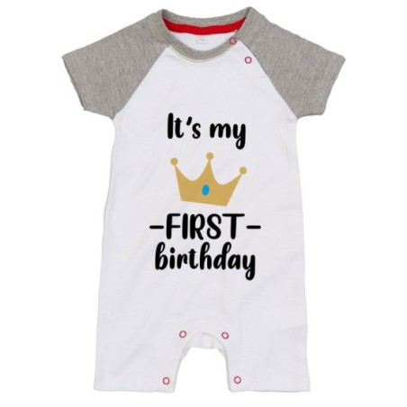 Pagliaccetto neonato personalizzabile con nome festa a tema principe con corona Compleanno