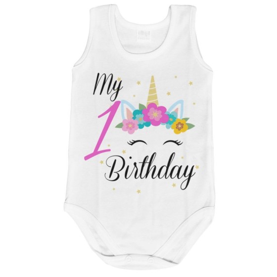 Body neonato personalizzabile con nome festa a tema unicorno e fiorellini Compleanno