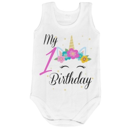 Body neonato personalizzabile con nome festa a tema unicorno e fiorellini Compleanno