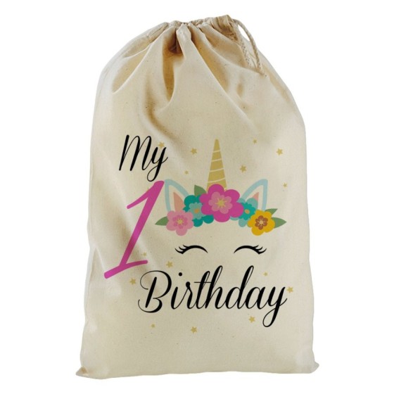 Sacchetto nascita bimbo personalizzabile con nome festa a tema unicorno e fiorellini Compleanno