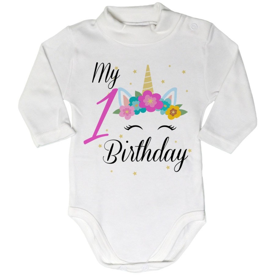 Body lupetto neonato personalizzabile con nome festa a tema unicorno e fiorellini Compleanno