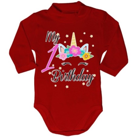 Body lupetto neonato personalizzabile con nome festa a tema unicorno e fiorellini Compleanno