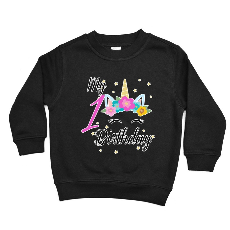 Felpa bambino personalizzabile con nome festa a tema unicorno e fiorellini Compleanno