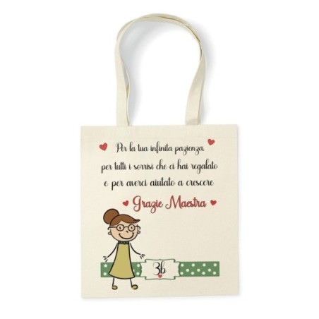 Shopper bag personalizzata classe per la tua infinita pazienza i sorrisi per averci aiutato a crescere grazie maestra Per insegn