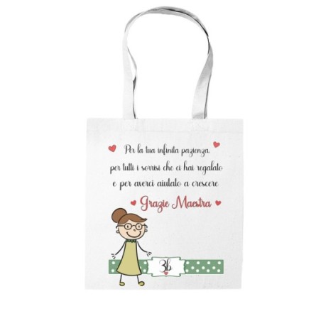 Shopper bag personalizzata classe per la tua infinita pazienza i sorrisi per averci aiutato a crescere grazie maestra Per insegn