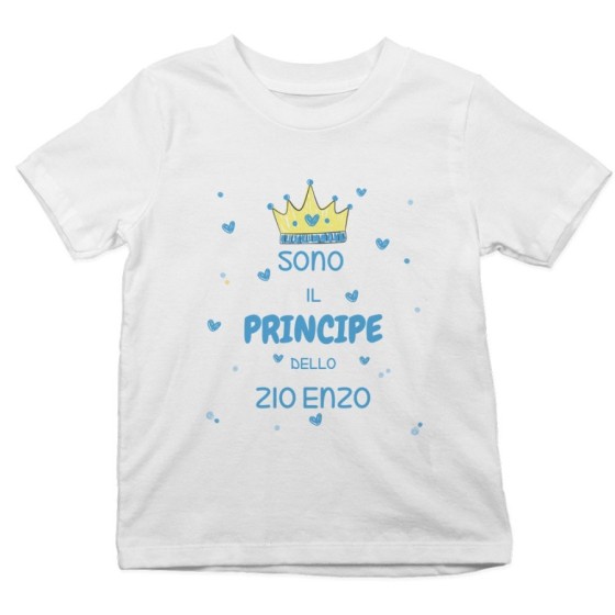 T-shirt bambino personalizzata  nome sono il principe di zio degli zii  corona e cuoricini Per gli zii