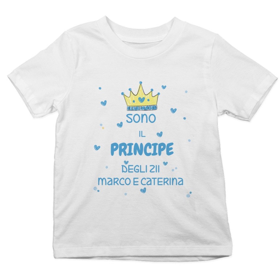 T-shirt bambino personalizzata  nome sono il principe di zio degli zii  corona e cuoricini Per gli zii