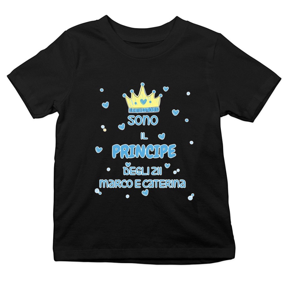 T-shirt bambino personalizzata  nome sono il principe di zio degli zii  corona e cuoricini Per gli zii