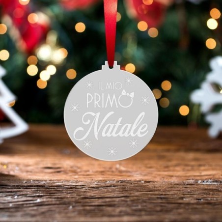 Addobbo natalizio in plexiglass specchiato personalizzabile con nome il mio primo natale con fiocco Natale