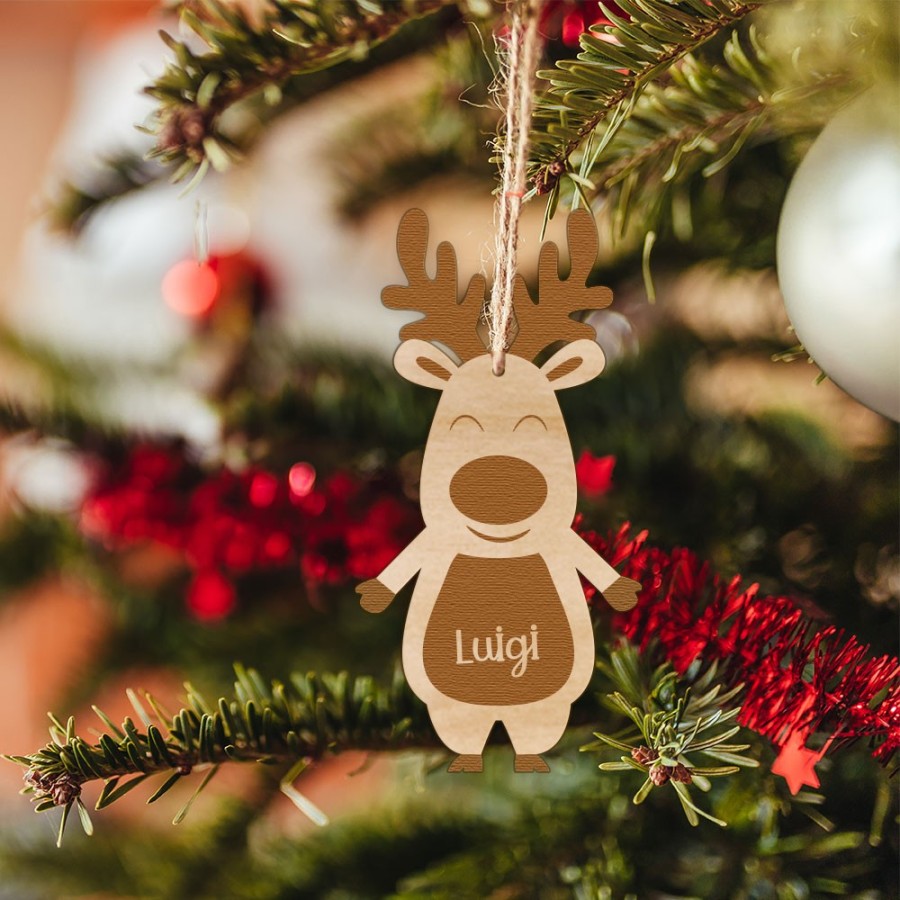 Addobbo natalizio in legno inciso personalizzato con nome rudolph uomo Natale