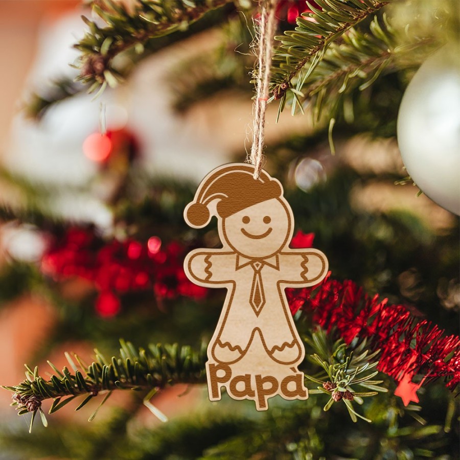 Addobbo natalizio in legno inciso personalizzato con nome omino di pan di zenzero uomo Natale