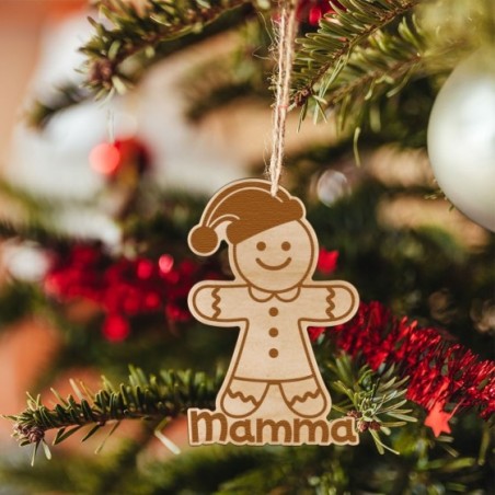 Addobbo natalizio in legno inciso personalizzato con nome omino di pan di zenzero donna Natale
