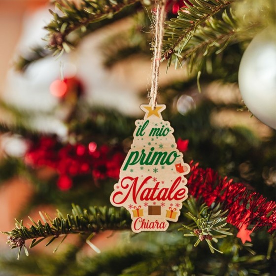 Addobbo natalizio personalizzato con nome il mio primo natale a forma di albero natalizio Natale 2