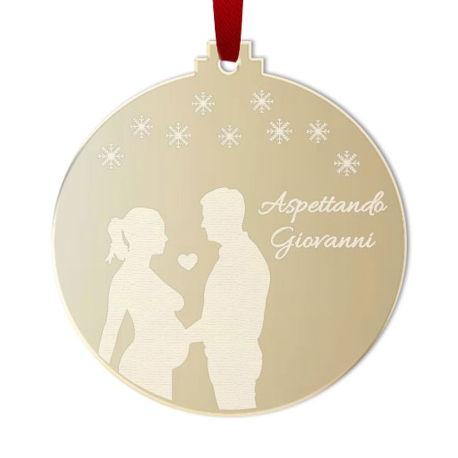 Addobbo natalizio in plexiglass personalizzato con nome aspettando te con coppia Per la famiglia