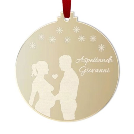 Addobbo natalizio in plexiglass personalizzato con nome aspettando te con coppia Per la famiglia