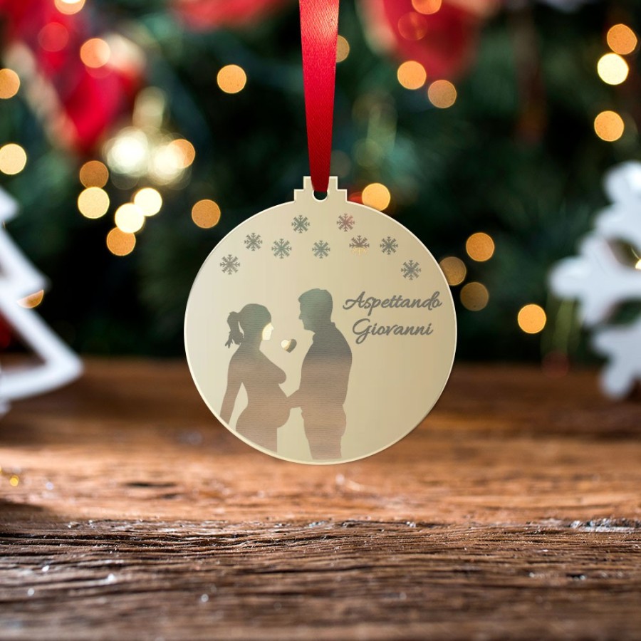 Addobbo natalizio in plexiglass personalizzato con nome aspettando te con coppia Per la famiglia