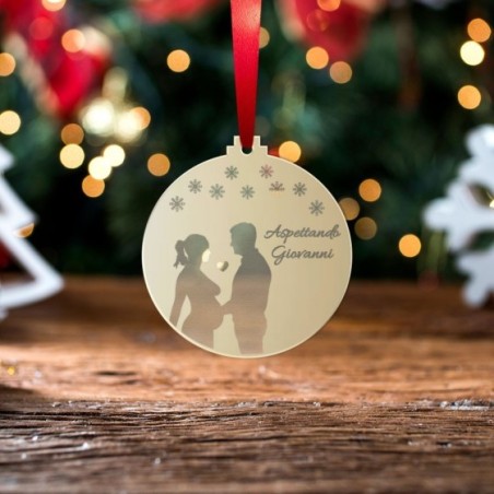 Addobbo natalizio in plexiglass personalizzato con nome aspettando te con coppia Per la famiglia
