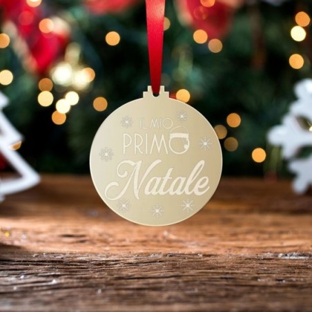 Addobbo natalizio in plexiglass specchiato personalizzabile mio primo natale con cappello di natale Natale