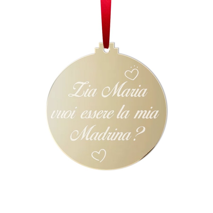 Addobbo natalizio in plexiglass specchiato personalizzato  nome zia vuoi essere la mia madrina? Per gli zii