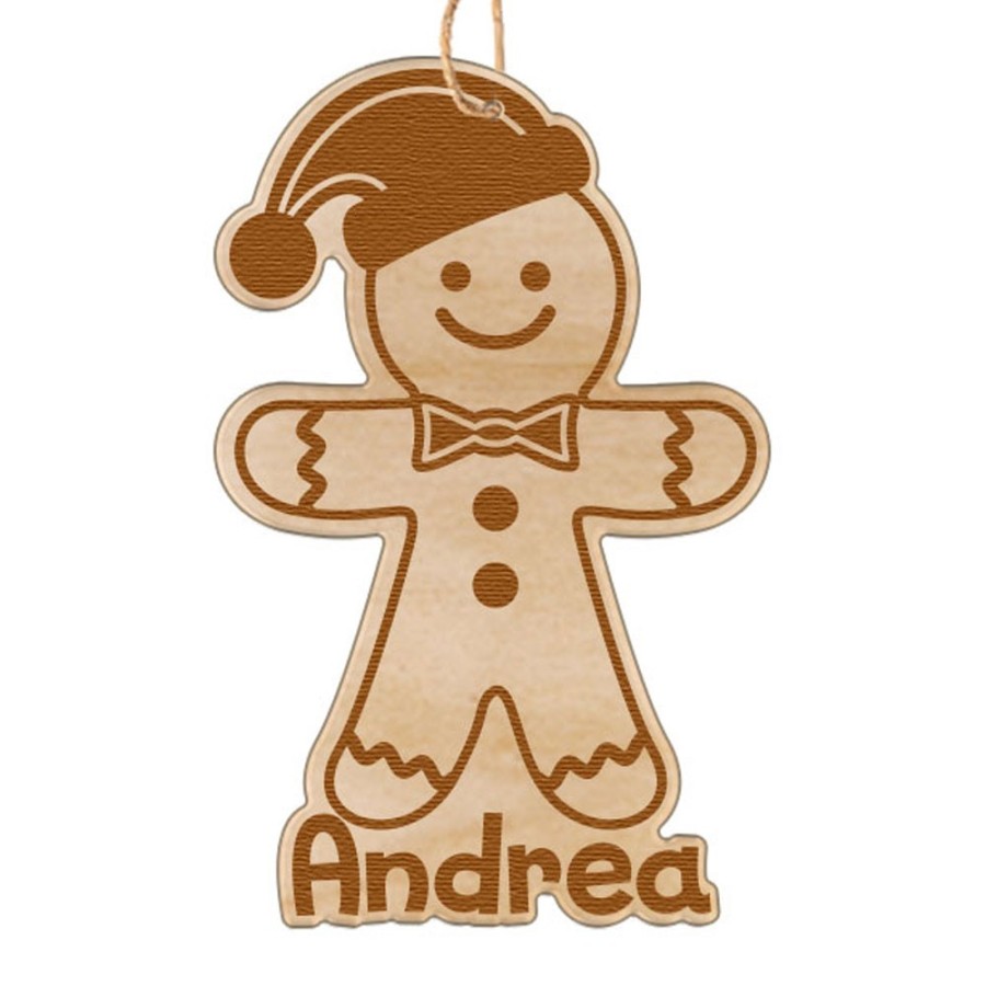 Addobbo natalizio in legno inciso personalizzato con nome omino di pan di zenzero bambino Natale