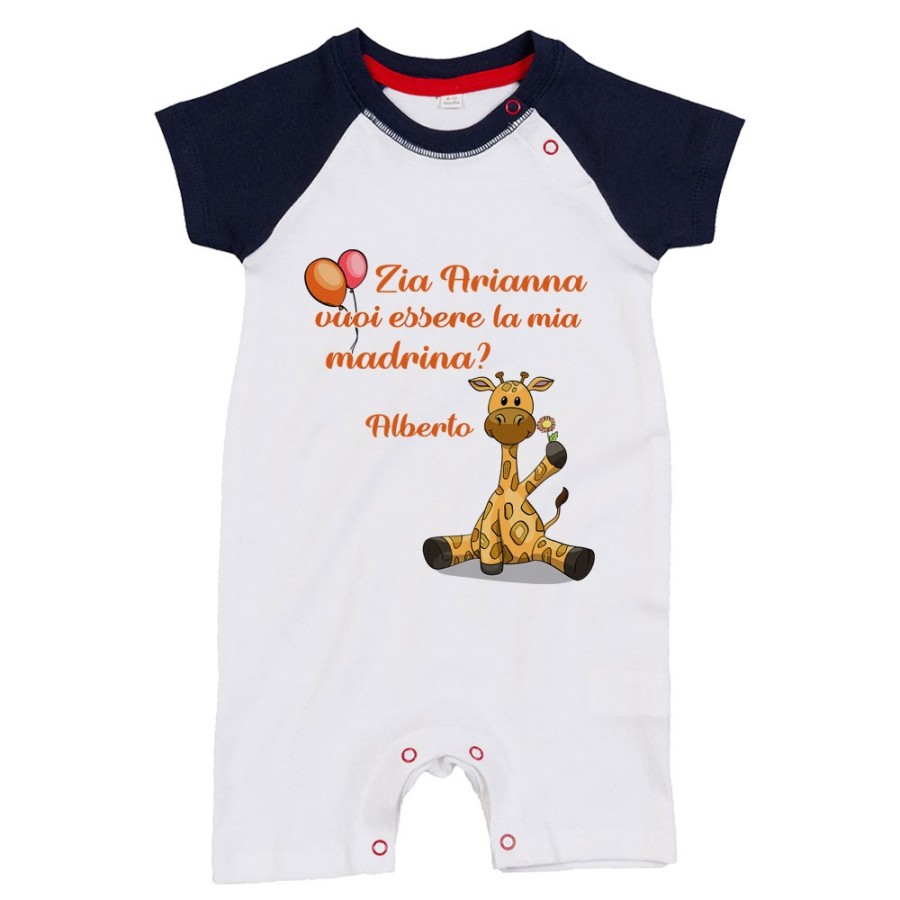 Pagliaccetto neonato personalizzato  nome e giraffa vuoi essere il mio padrino? Per gli zii