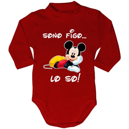 Body lupetto neonato sono figo lo so con topolino Cartoon