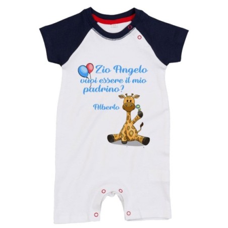 Pagliaccetto neonato personalizzato  nome e giraffa vuoi essere il mio padrino? Per gli zii